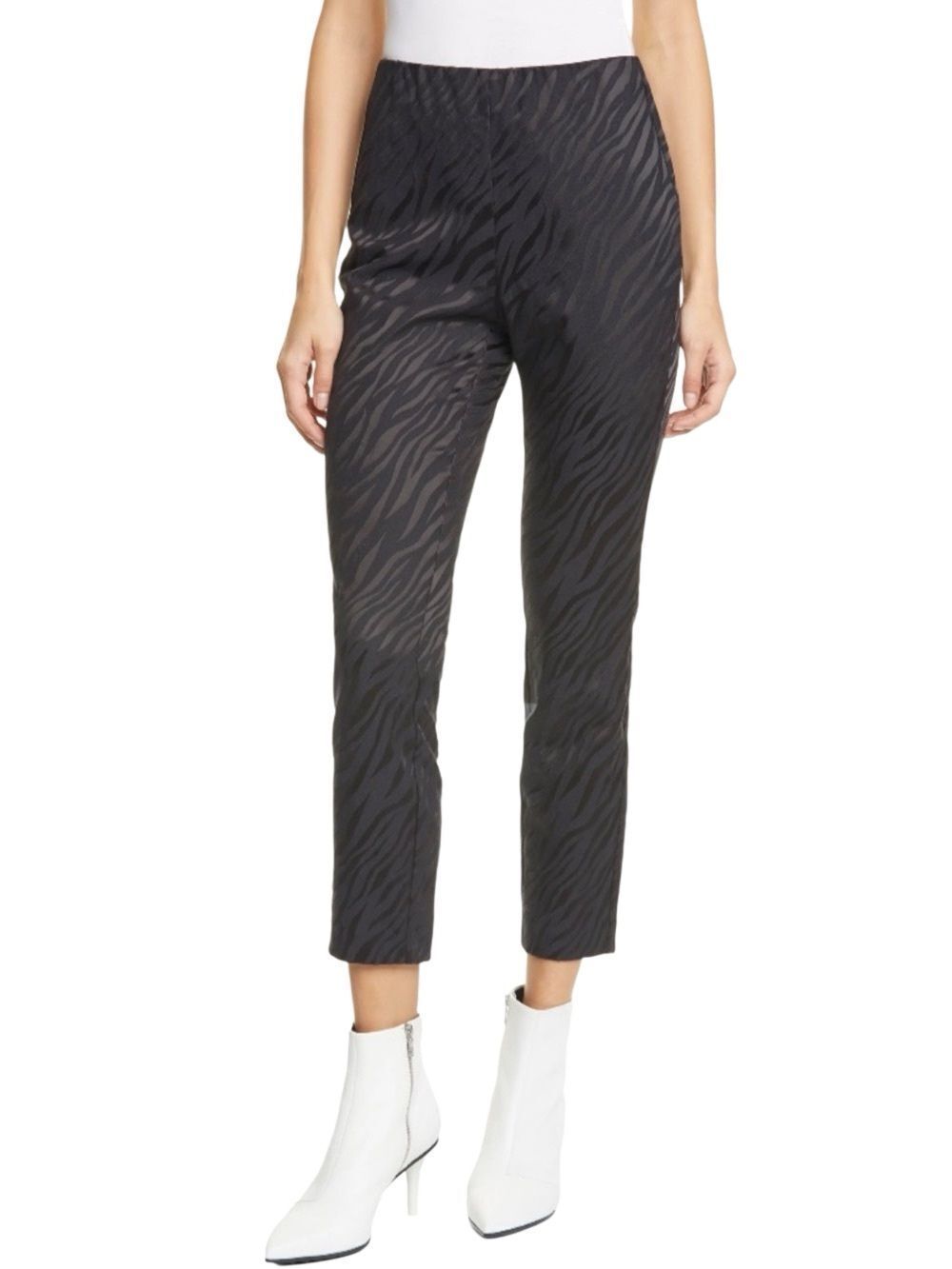 RAG & BONE SIMONE  ITALIAN ZEBRA JACQUARD SLIM FIT CROP BLACK PANT Size: 10